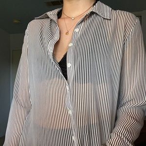 Black/white pinstripes sheer long sleeve button up